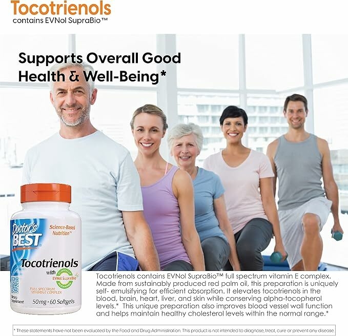 Amazon.com: Doctor's Best Tocotrienols contains EVNol SupraBio Full  Spectrum Vitamin E Complex, 60 Count : Health & Household