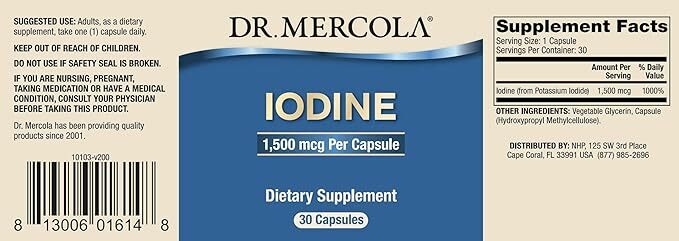 Dr. Mercola, Iodine 30 caps : Amazon.fr: Hygiène et Santé