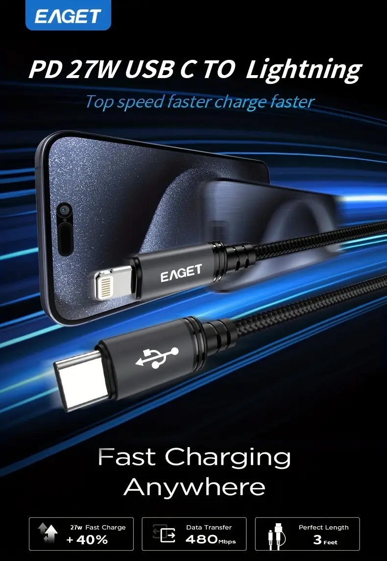 câble de charge rapide pd 27w, usb-c vers lightning en nylon, compatible avec iphone 14/13/12/11/x/8/7/6/5s, pro, durable pour une utilisation , adapté aux Détails du produit 0