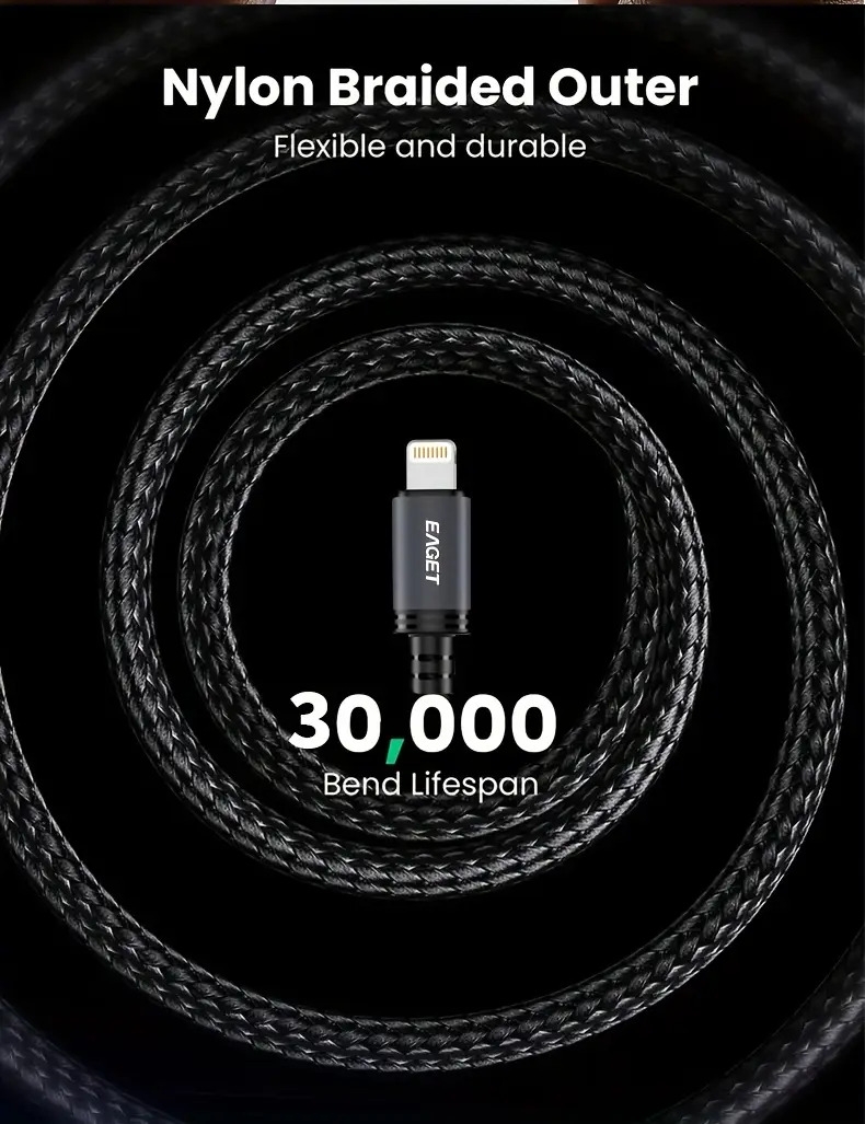 câble de charge rapide pd 27w, usb-c vers lightning en nylon, compatible avec iphone 14/13/12/11/x/8/7/6/5s, pro, durable pour une utilisation , adapté aux Détails du produit 3