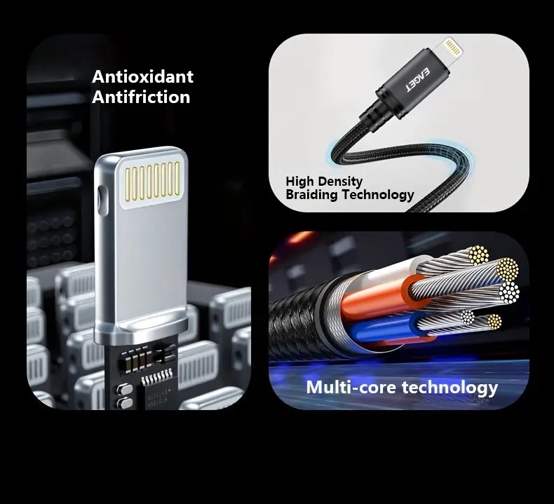câble de charge rapide pd 27w, usb-c vers lightning en nylon, compatible avec iphone 14/13/12/11/x/8/7/6/5s, pro, durable pour une utilisation , adapté aux Détails du produit 1