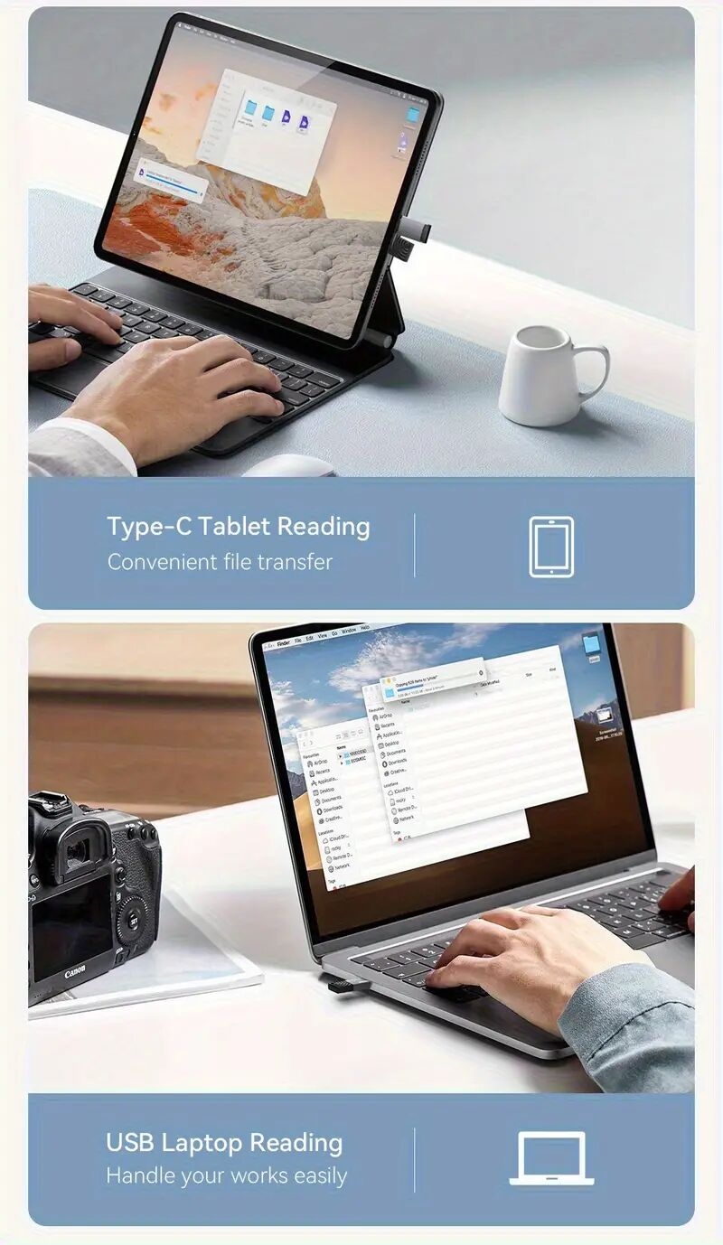 2-en-1 usb-c & usb-a vers lecteur de cartes /tf - adaptateur de carte à double emplacement haute vitesse pour smartphones, ordinateurs portables et plus , accessoire pour appareils mobiles | lecteur de cartes élégant | design durable Détails du produit 4
