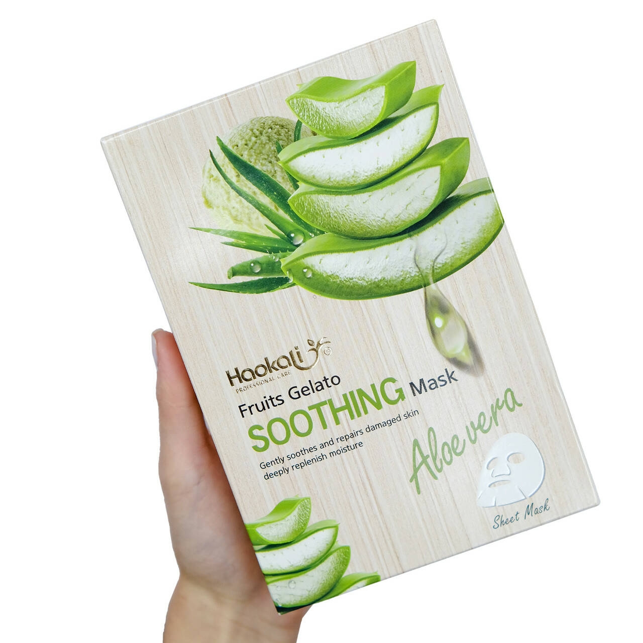 Тканевая маска Wokali Aloe Vera Fruits Gelato Soothing Mask с экстрактом алоэ вера HA-3012 (30мл*10шт), фото 6