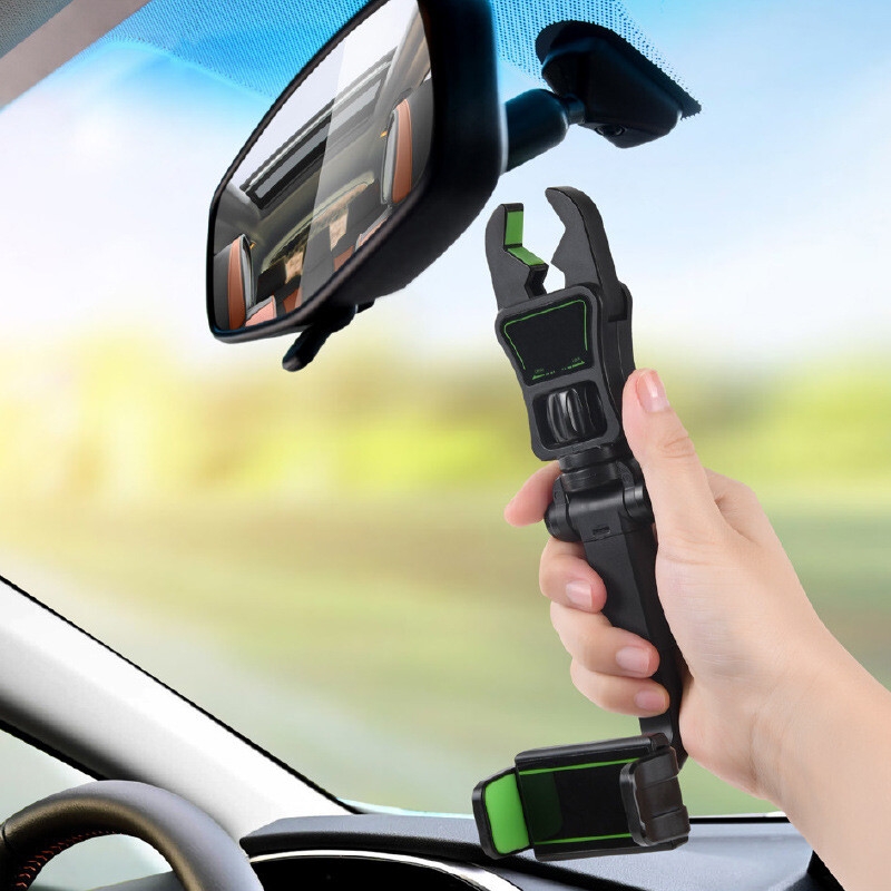 Adjustable car rearview mirror mobile phone holder 360 rotation universal foldable flexible cell phone mount on rear view mirror