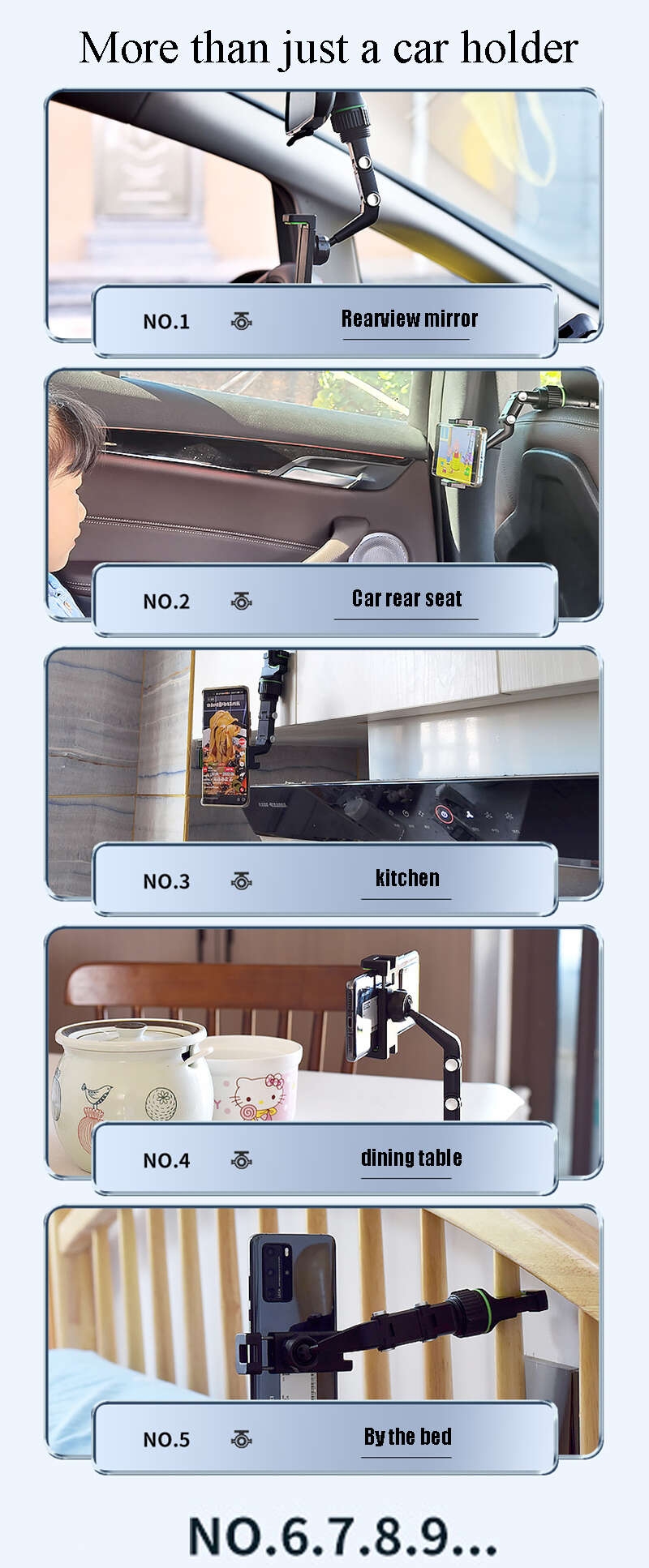 Adjustable car rearview mirror mobile phone holder 360 rotation universal foldable flexible cell phone mount on rear view mirror