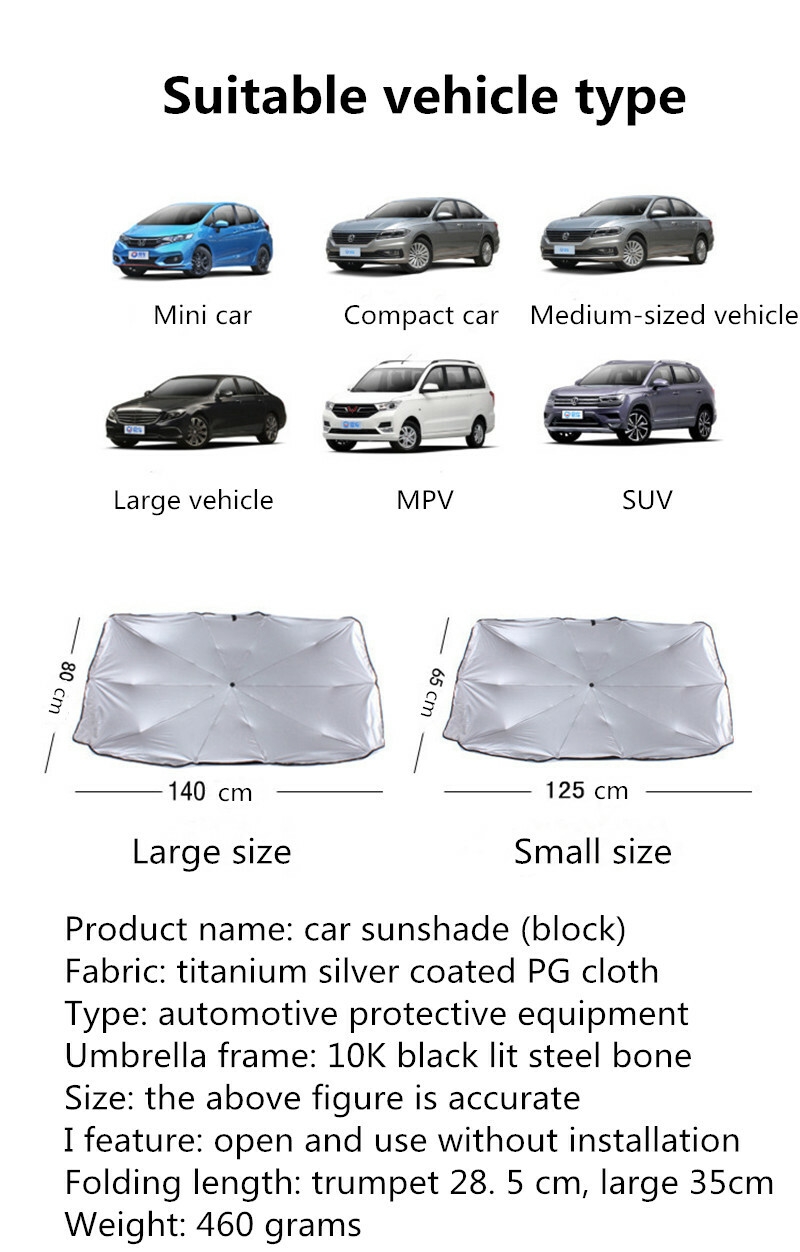 125cm 140cm Pliable Pare-brise de voiture Sun Shade Parapluie