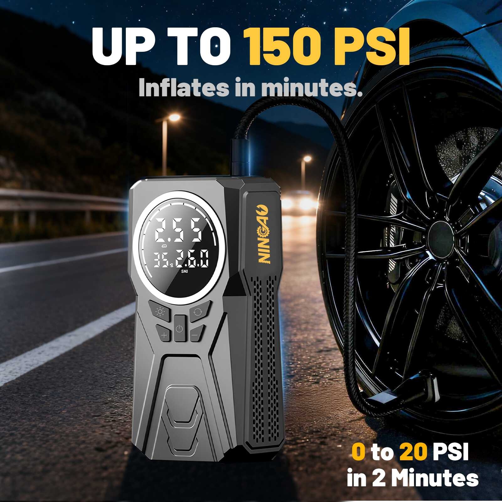 Démarreur de batterie de voiture 3000 A, compresseur d'air portable 150 PSI, gonfleur de pneus, lampe LED multifonction, booster de batterie pour démarreur de voiture