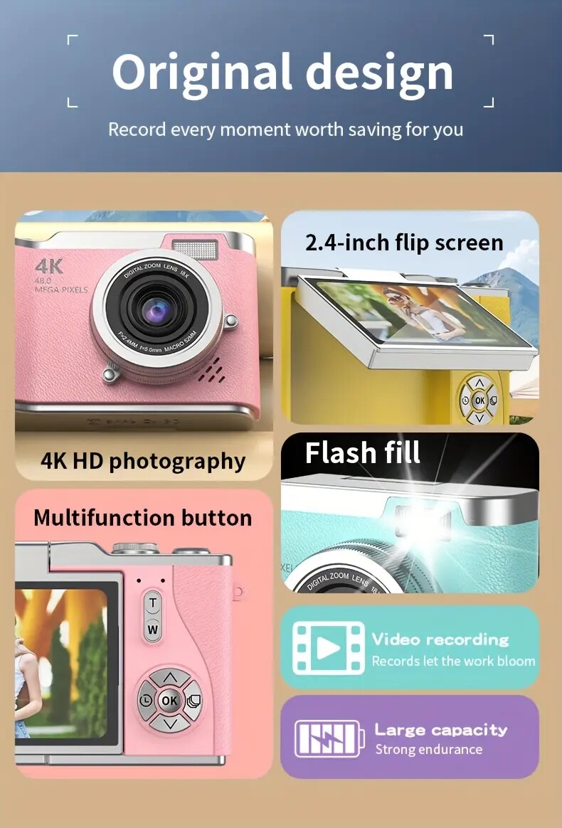 caméra numérique 4k   haute résolution pour vlog, selfie,   débutant, transport facile détails 1