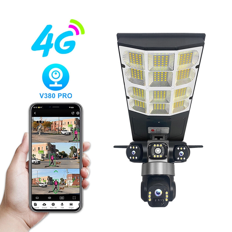 180W Battery 16000Mah Camara De Alumbrado Solcelle Kamara Solaire Streetlight V380 Pro 4G Sim Card CCTV Solar Lamp With Camera
