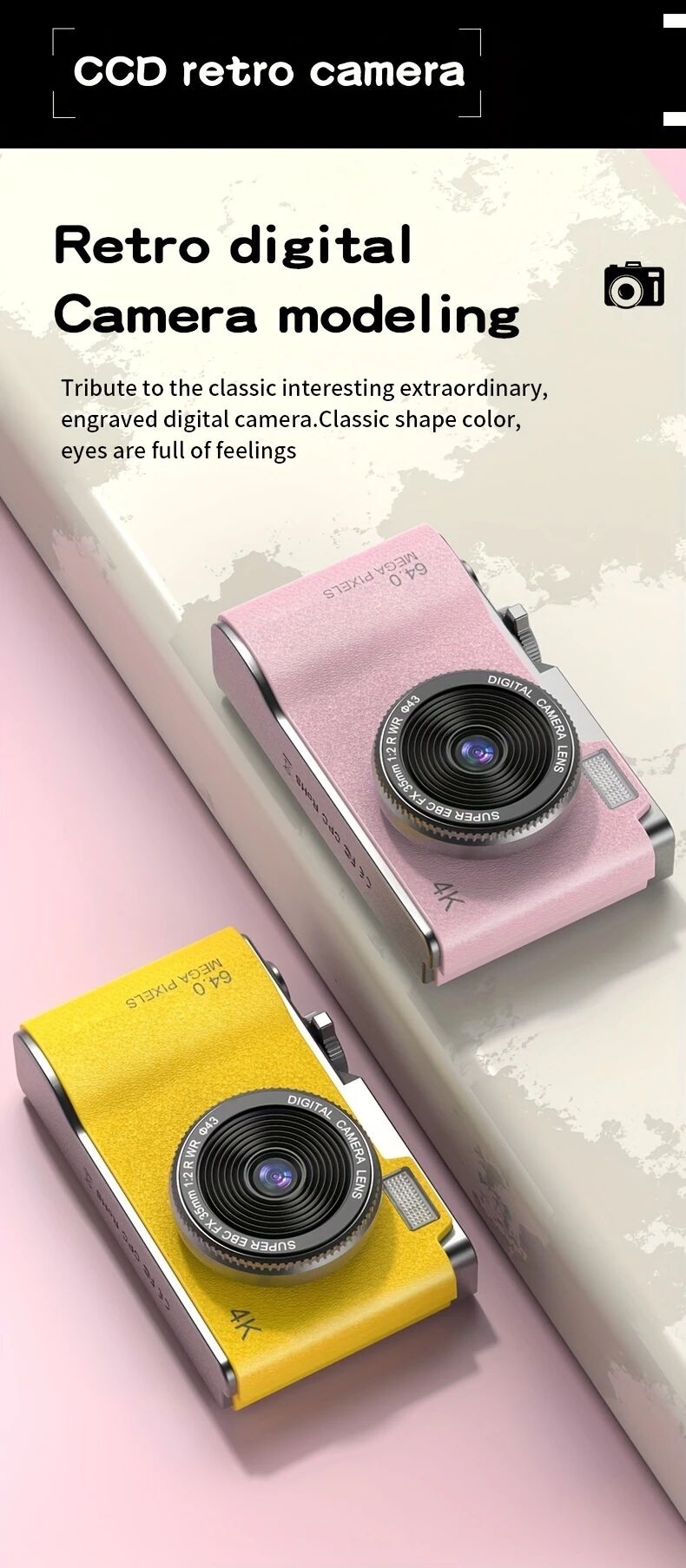caméra ccd rétro 4k hd - double caméra   et arrière, appareil photo numérique portable pour étudiants, multicolore, cadeau idéal pour les passionnés de photographie détails 1