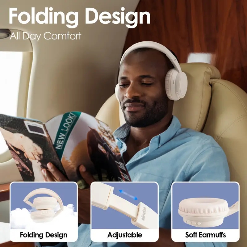 casque sans fil over-ear, 40 durée de jeu et 3 de musique 3eq, casque sans fil avec microphone, casque pliable hifi stereo, basses profondes pour maison bureau téléphone portable pc 6