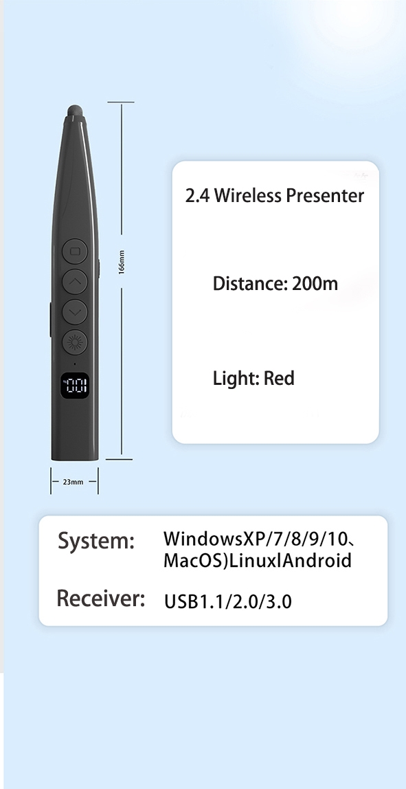 Présentateur sans fil à charge RF 2.4G avec fonction d'écriture, niveau de batterie, effacement en une touche pour réunion conférence d'enseignement