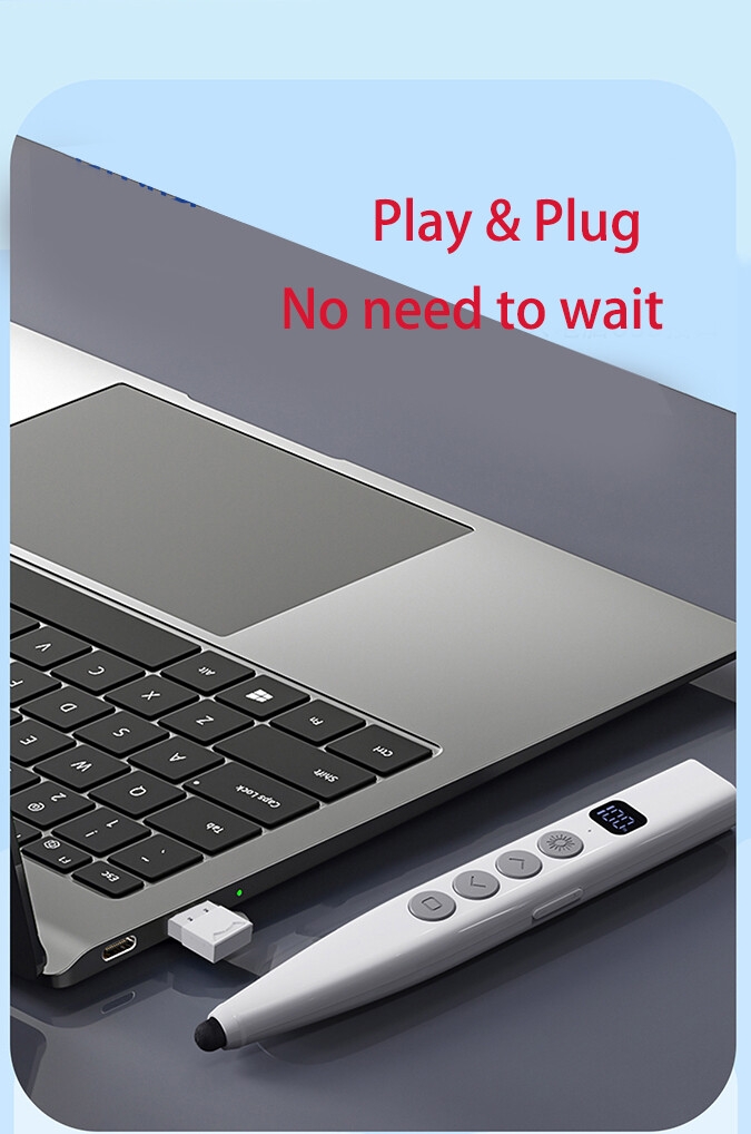 Présentateur sans fil à charge RF 2.4G avec fonction d'écriture, niveau de batterie, effacement en une touche pour réunion conférence d'enseignement