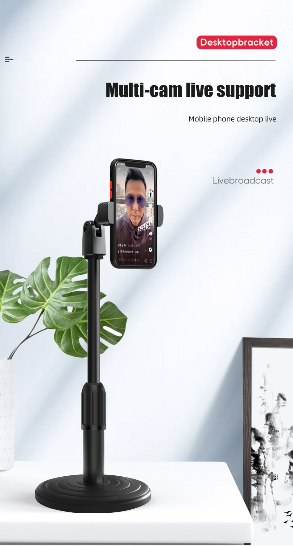 !ACCEZZ Multi-cam Live Phone Holder For iPhone 11 XS Pro Max 8 Xiaomi Huawei Samsung S10 Universal Stand Adjustable Lazy Bracket (1)