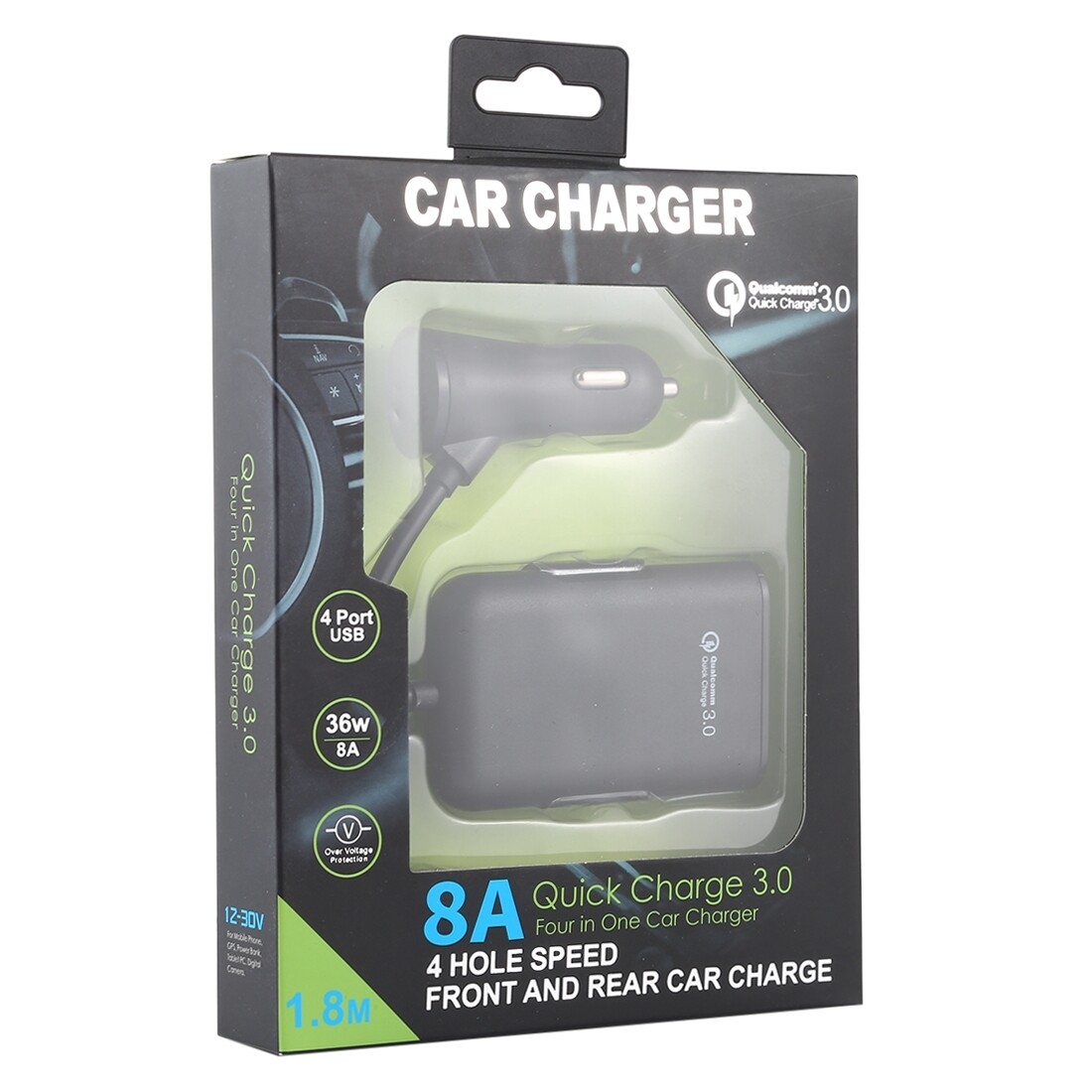 HMQ-C801 Chargeur de voiture USB 1,8 m 8A Max 4 ports avec concentrateur USB extensible pour le chargement des sièges avant et arrière (noir) HMQ-C801 Chargeur de voiture USB 1,8 m 8A Max 4 ports avec concentrateur USB extensible pour le chargement des sièges avant et arrière (noir)