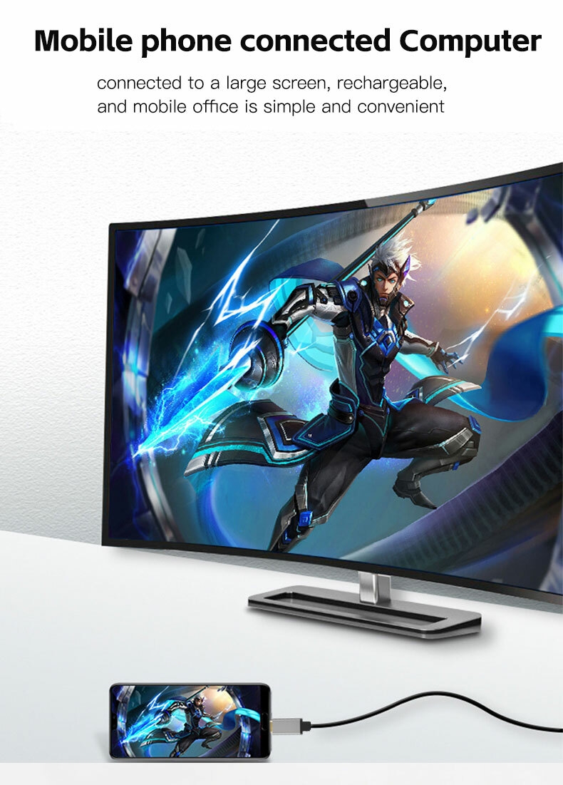 Haute qualité USB 3.1 1.4V 4K 30hz USB C vers HDMI, câble de type C vers Hdmi pour connecter le téléphone portable à la télévision 1.8M