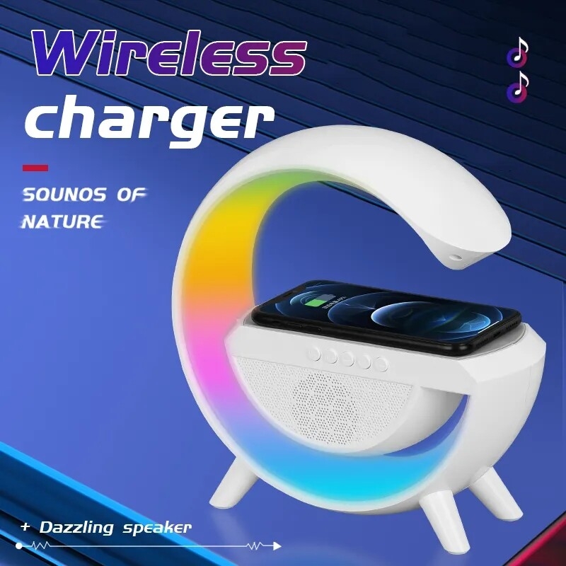 Multifunctional 15W Fast Wireless Charger Rgb Light G Shaped 5W 2 Type-c Fast Control Time Table Alarm Clock wireless BT Speaker