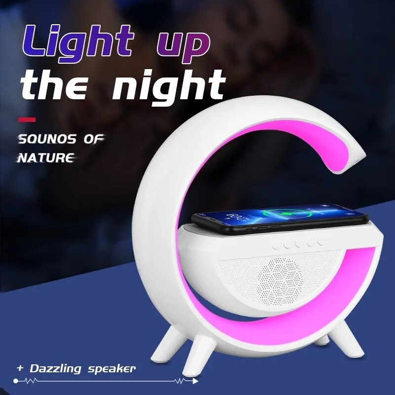 Multifunctional 15W Fast Wireless Charger Rgb Light G Shaped 5W 2 Type-c Fast Control Time Table Alarm Clock wireless BT Speaker