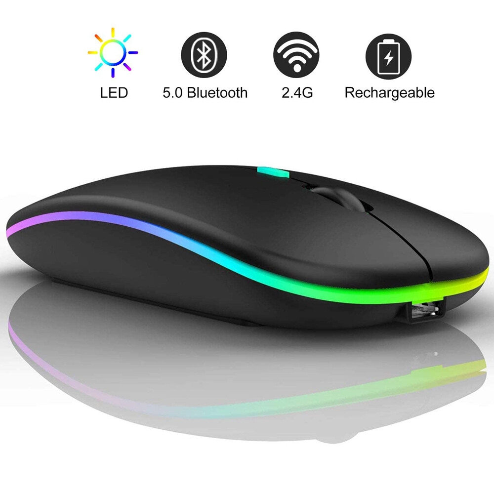 Souris sans fil Rechargeable Bluetooth Souris avec Lumière Rgb