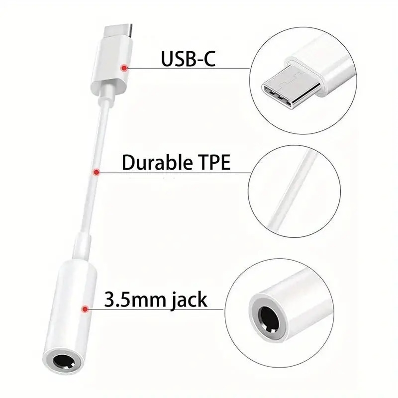 adaptateur de prise de casque usb c vers 3,5 mm,   pièces, câble audio   de type c pour macbook, note, ipad pro, adaptateur de casque pixel galaxy s21/s20 ultra, connecteur   vers  ,   batterie, tension de fonctionnement ≤36v détails 2