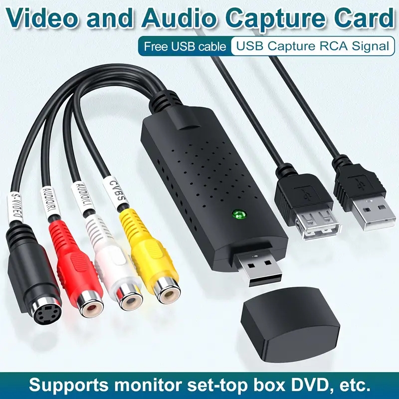 convertisseur vhs vers numérique, carte de capture vidéo usb 2.0 1080p, convertisseur audio vidéo usb rca, compatible avec /pc/windows, pour enregistrement vhs vcr mini dv hi8 dvd Détails du produit 0
