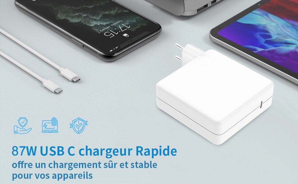 Professional Chargeur USB C offre un chargement sûr et stable pour vos appareils