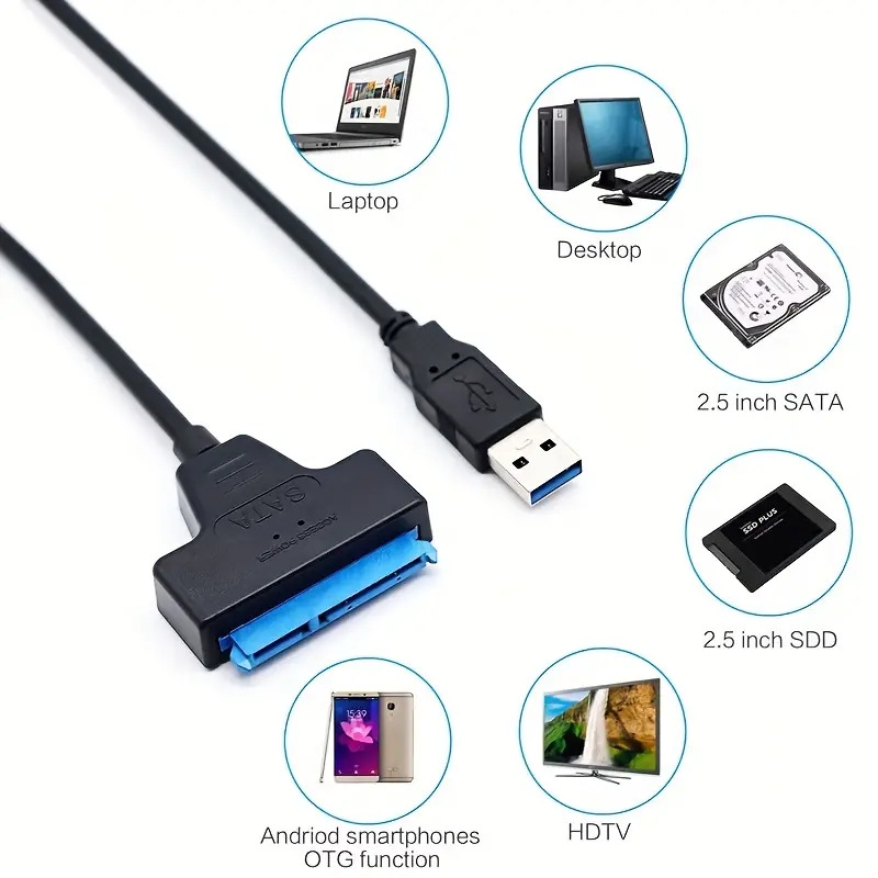câble sata vers usb, adaptateur de disque dur usb 3.0 vers sata iii compatible avec les disques durs et ssd de 2,5 pouces détails 3