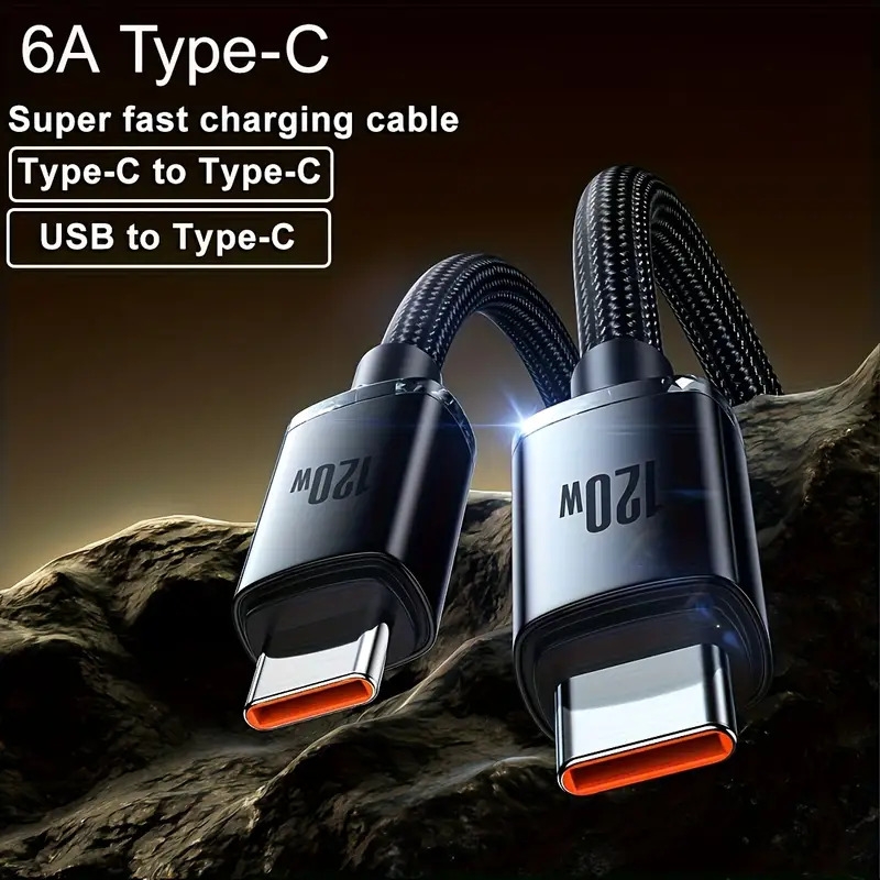 120w 6a câble de charge super rapide type-c vers type-c/usb pour for samsung s23, s22, s21, xiaomi 12pro, k50, k60, redmi, huawei p40, p60, oppo - cordon usb-c pour   et ipad pro avec transfert de données détails 0