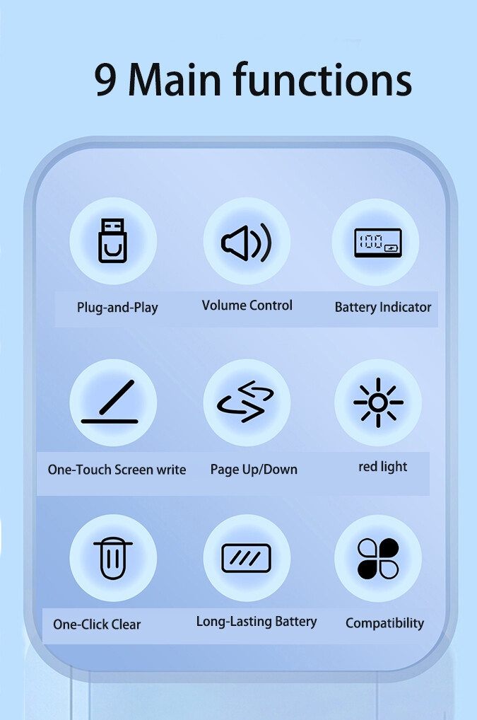 Présentateur sans fil à charge RF 2.4G avec fonction d'écriture, niveau de batterie, effacement en une touche pour réunion conférence d'enseignement