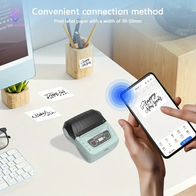 imprimante détiquettes thermiques portable sk58 avec 4 rouleaux de papier de 40mmx30mm - imprimante de codes- fil compacte pour petites , bureaux et , impression de bureau - imprimante moderne - impression durable détails 2
