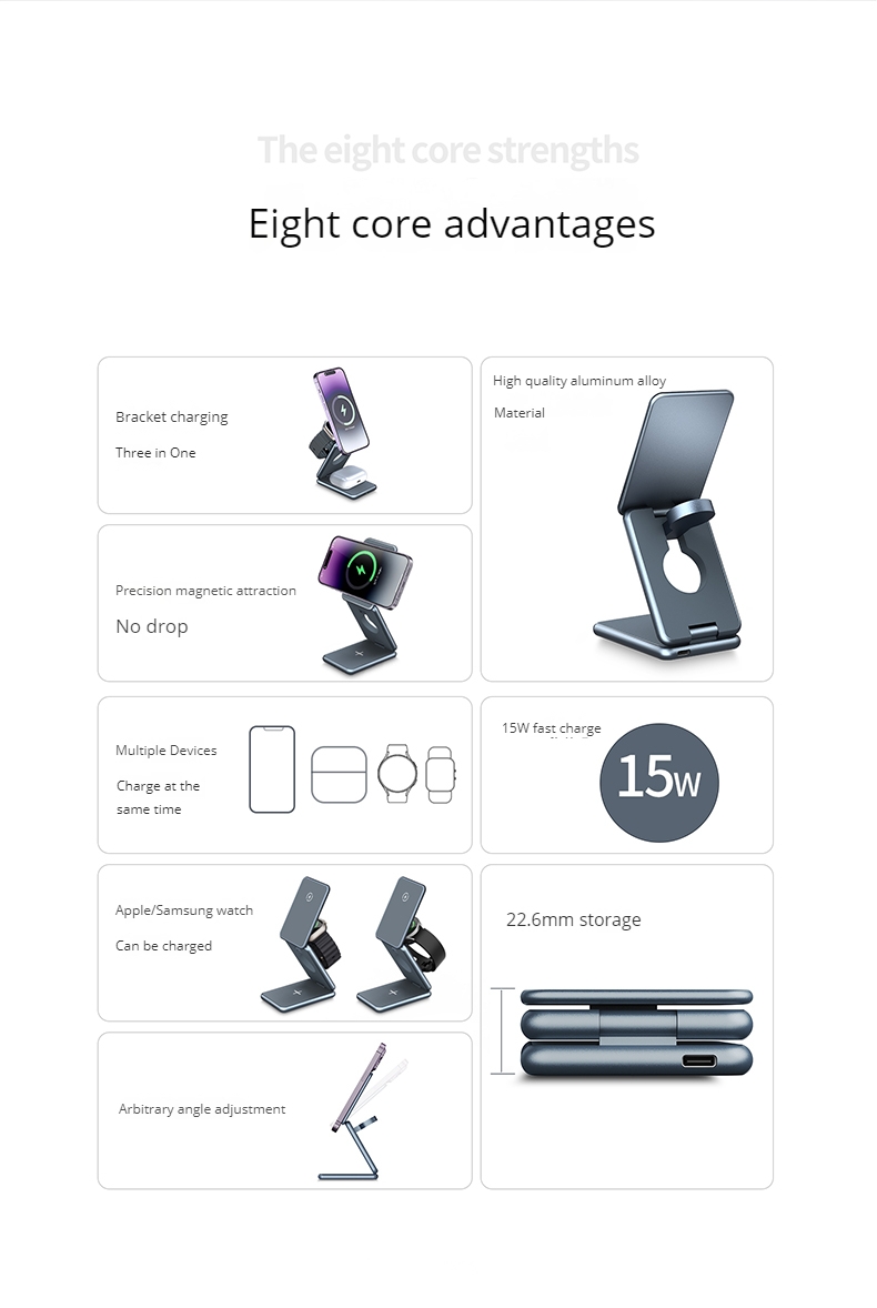 Magnétique 3 en 1 P1 pro chargeur sans fil pliable support de chargeur téléphone casque montre charge rapide