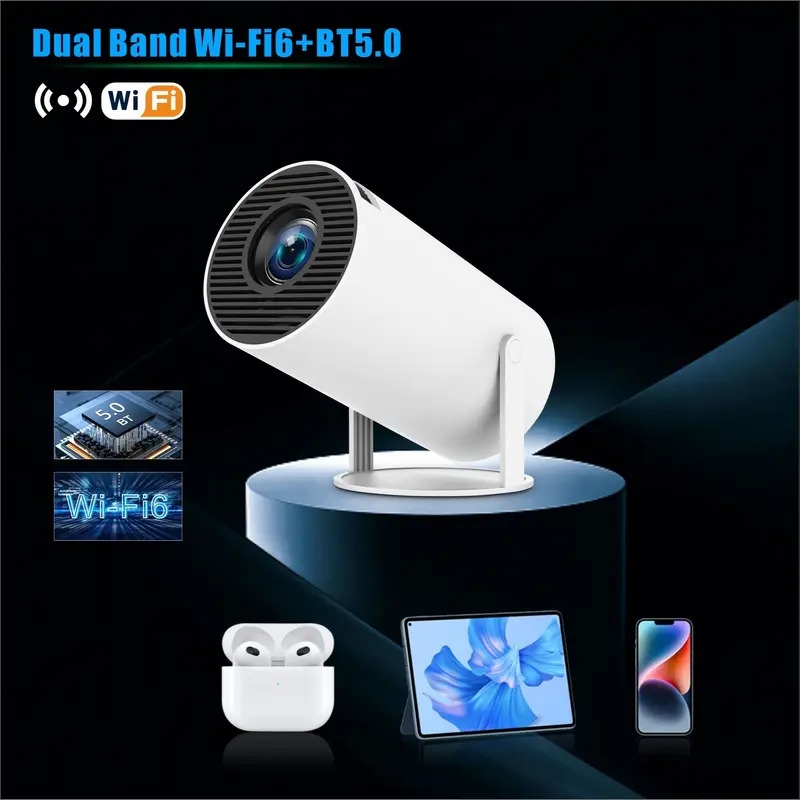   pro mini portable projector smart projector auto horizontal   180 rotatable movie projector compatible with phone wi fi 6 bt5 2 android 11 details 3