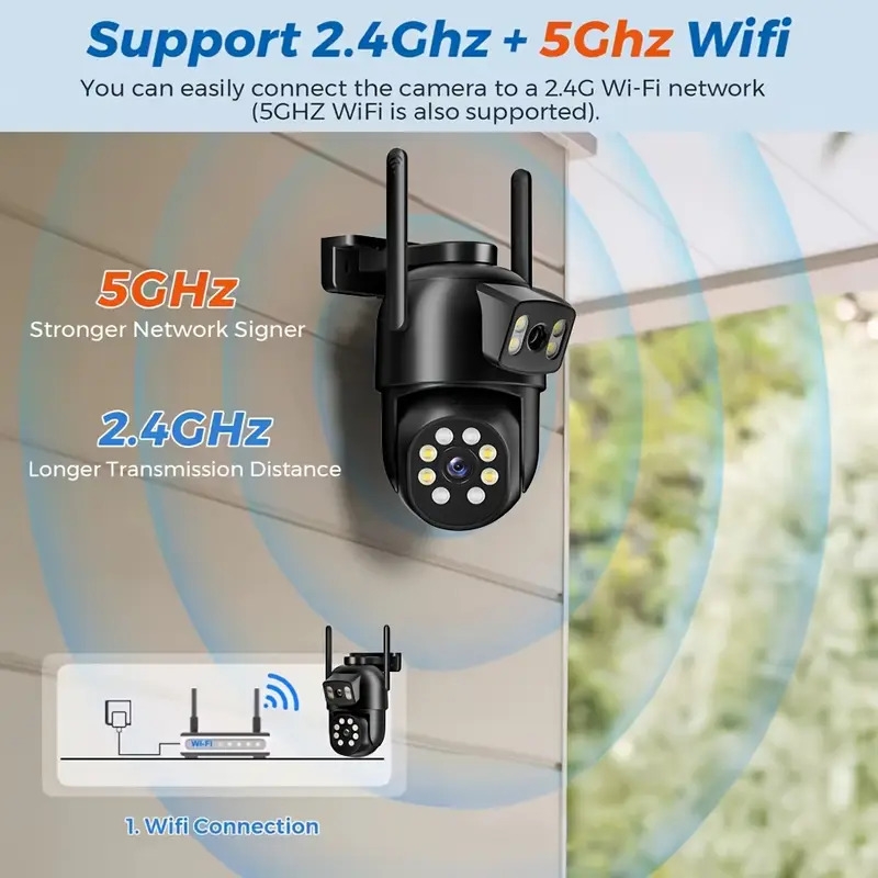 caméra de sécurité extérieure intelligente fil à double , système de surveillance ptz à vue 360°, caméra à détection ia, vision couleur, wifi 2.4/5g, automatique, haute qualité, application mobile, protection de la propriété, design élégant, construction durable, appareil de maison intelligente, utilisateurs avertis, camara de vigilancia con seguimiento inteligente, caméras de vidéosurveillance de rue, caméras de surveillance , icsee, caméras Détails du produit 6