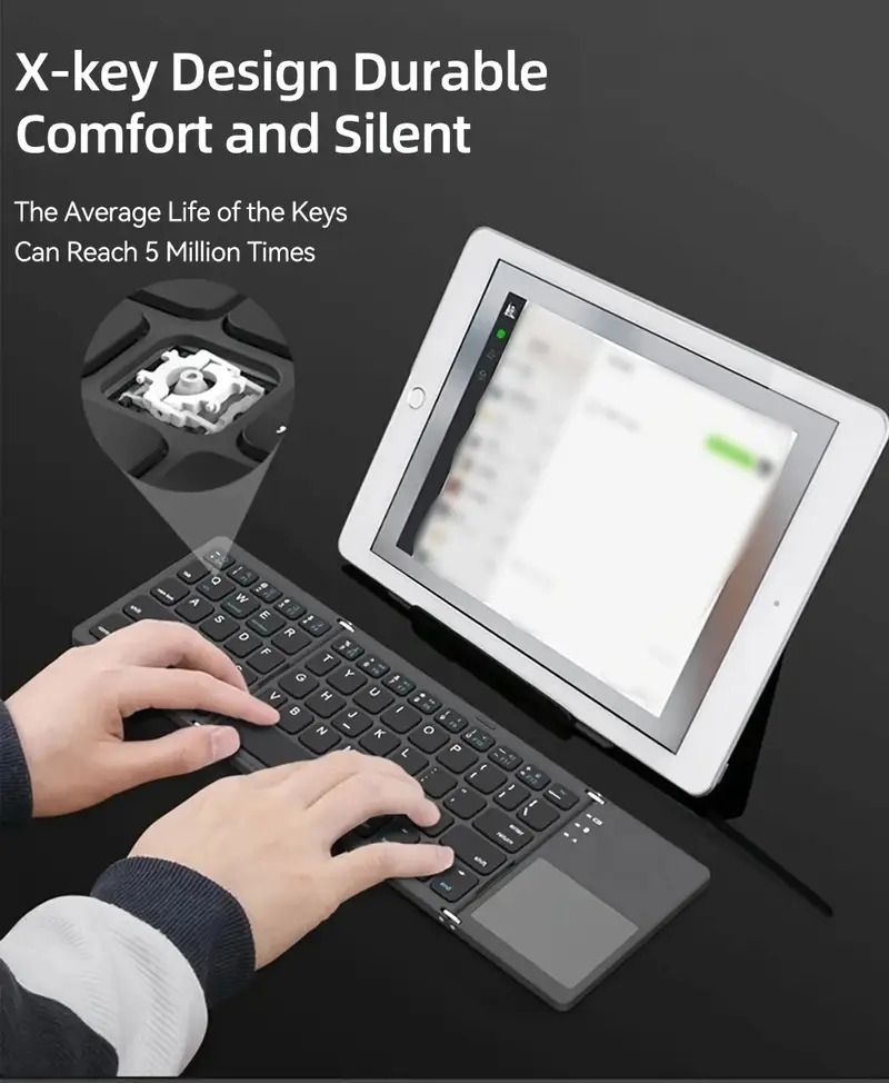 pliable   fil avec touchpad -   portable à  , rechargeable par usb-c, batterie de 35h,   compact 81 touches pour ipad air 2, windows,    , ios, accessoire pour tablette - disposition polyvalente - construction robuste détails 4