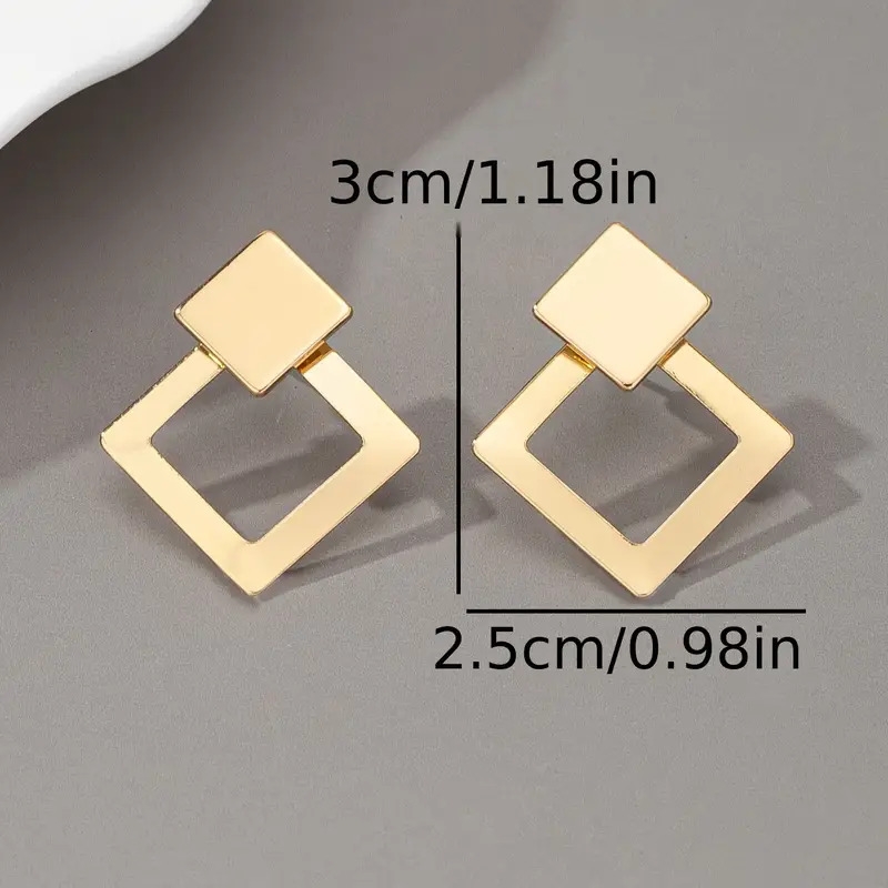 boucles d’oreilles élégantes en couches géométriques, plaqué or 18k en fer, bijoux de mode pour femmes - jolie tenue et , aiguille hypoallergénique, détails 3