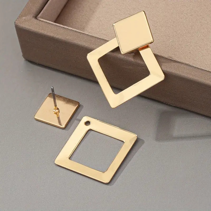 boucles d’oreilles élégantes en couches géométriques, plaqué or 18k en fer, bijoux de mode pour femmes - jolie tenue et , aiguille hypoallergénique, détails 4