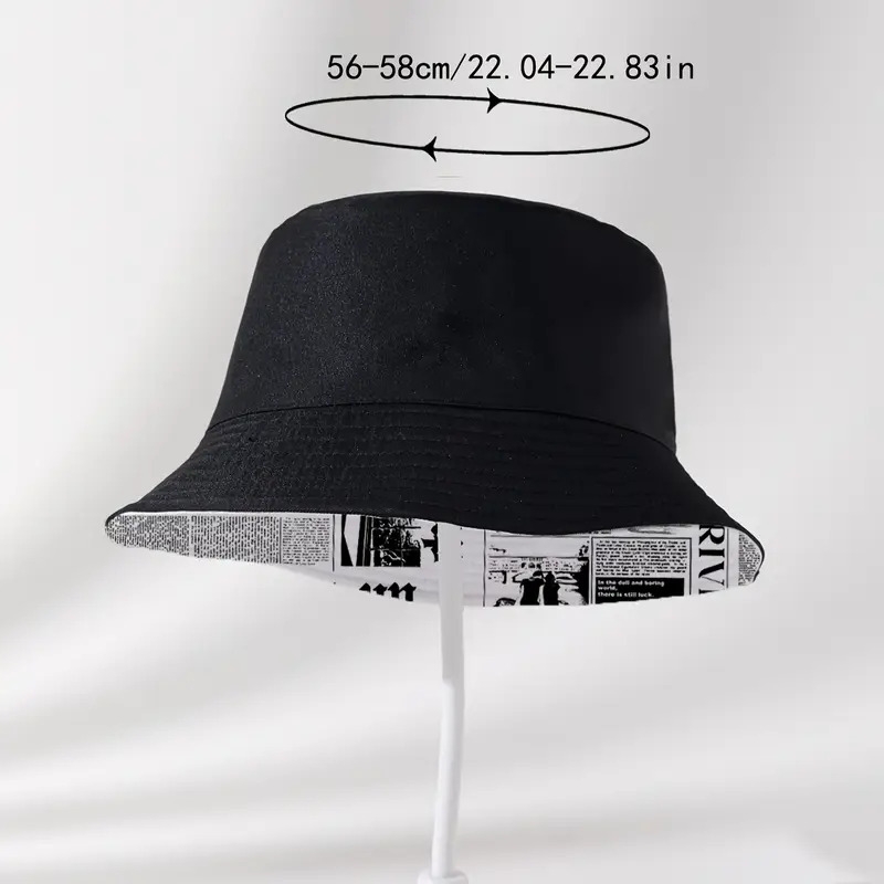 chapeau   reversible à imprimé journal - casquette de protection solaire en polyester original pour hommes et femmes,   pour couples avec typographie vintage, chapeau de soleil 2