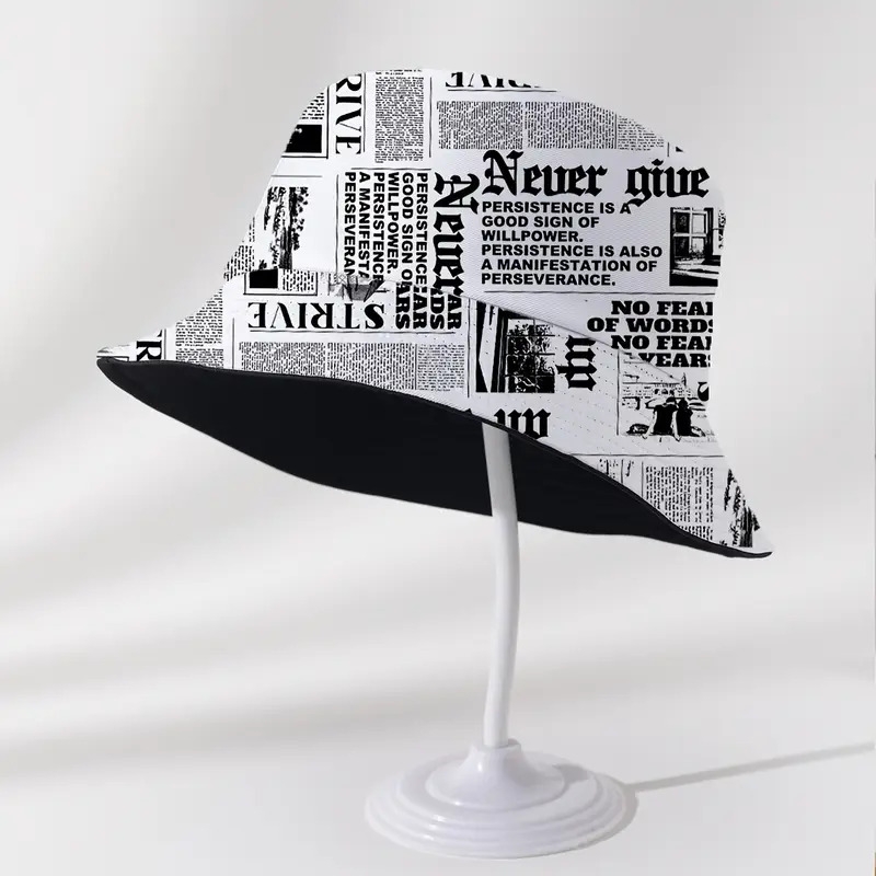 chapeau   reversible à imprimé journal - casquette de protection solaire en polyester original pour hommes et femmes,   pour couples avec typographie vintage, chapeau de soleil 3