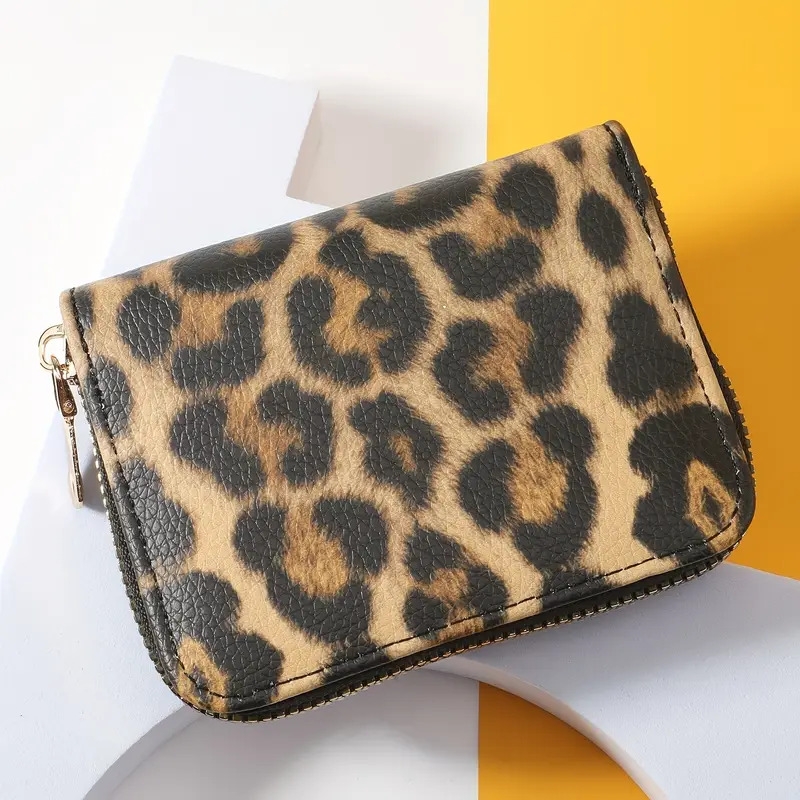 portefeuille compact pour femme à imprimé léopard élégant - similicuir avec fermeture éclair, porte-cartes de crédit & porte-monnaie, doublure en polyester facile à nettoyer, parfait pour lusage  , portefeuille   détails 7