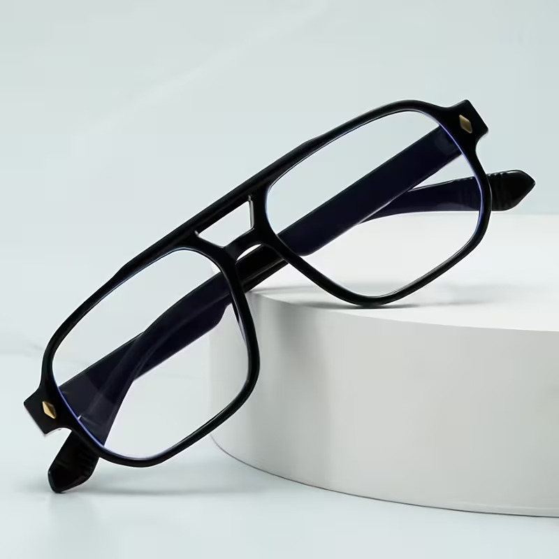 1 paire de lunettes de soleil pour homme en pc à double barre, style vintage , monture intégrale, simple, décontracté, , , atmosphérique, tendance, de haute qualité, verres Détails du produit 0