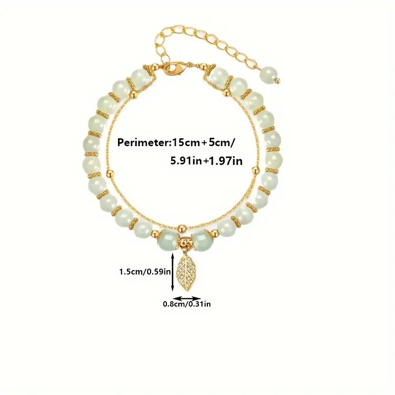 1pc bracelet double couche   vintage boho avec pendentif feuille, bijoux artisanaux pour femmes, parfait pour   & les fêtes, cadeau idéal pour la saint-valentin détails 0
