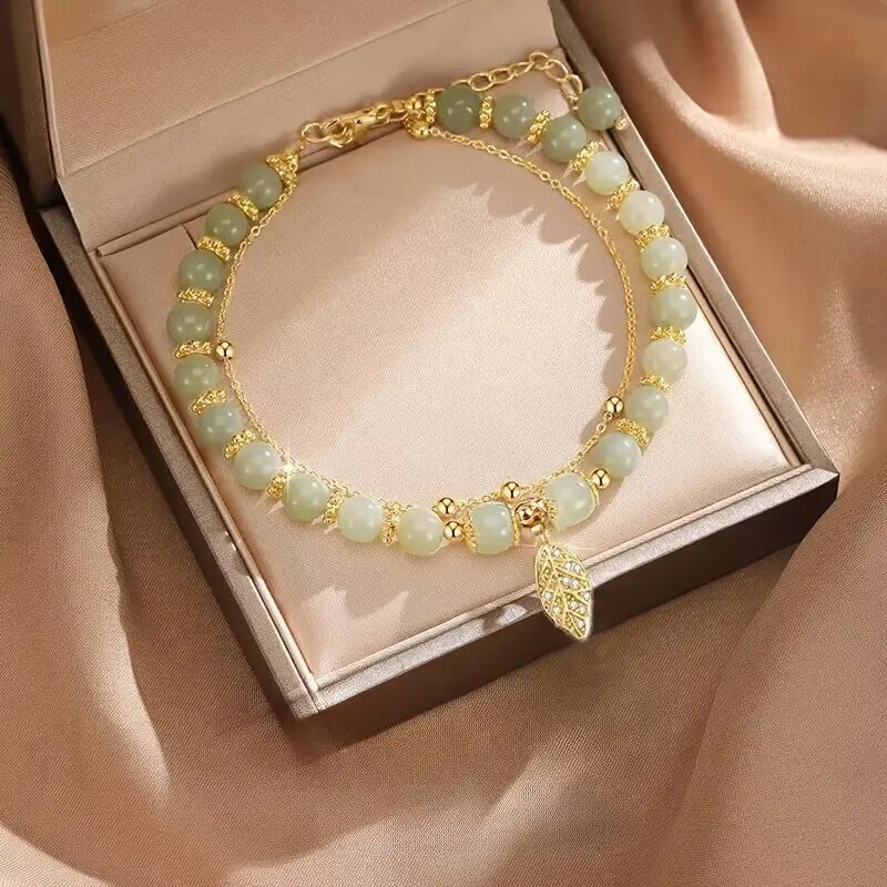 1pc bracelet double couche   vintage boho avec pendentif feuille, bijoux artisanaux pour femmes, parfait pour   & les fêtes, cadeau idéal pour la saint-valentin détails 4