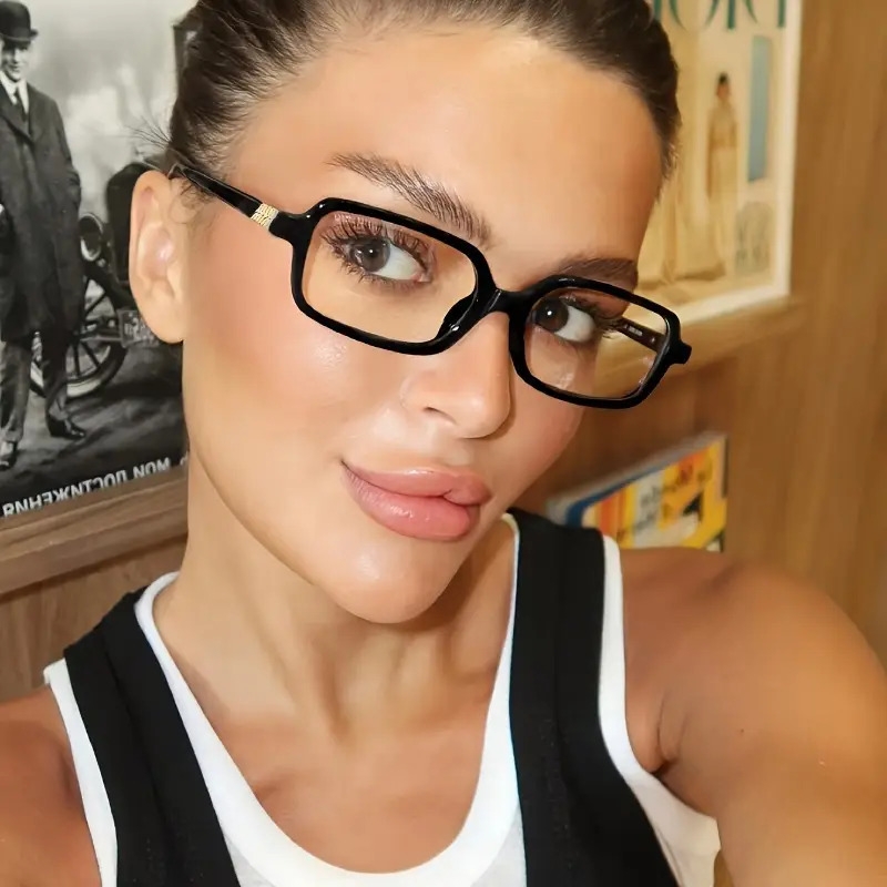 1 paire de lunettes élégantes   monture noires - verres  , monture en polycarbonate,   rectangulaire, parfaites pour un    , lunettes de     | style   | ajustement confortable Détails du produit 1