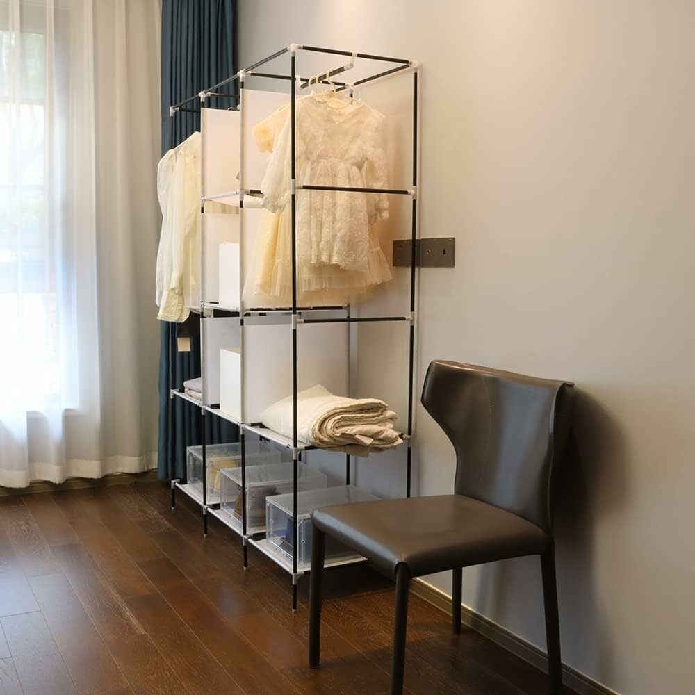 PLKO خزانة ملابس محمولة ، منظم تخزين خزانة ، خزانة ملابس محمولة خزانة ملابس دوارة مع غطاء قماش أكسفورد أسود ( رمادي -1 )