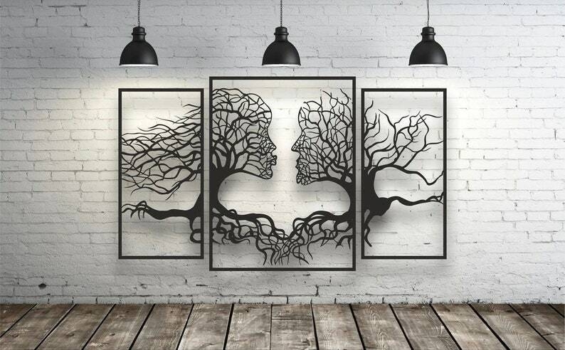 Generic Arbre de vie bois métal Wall Art, 3 décoration murale arbre de