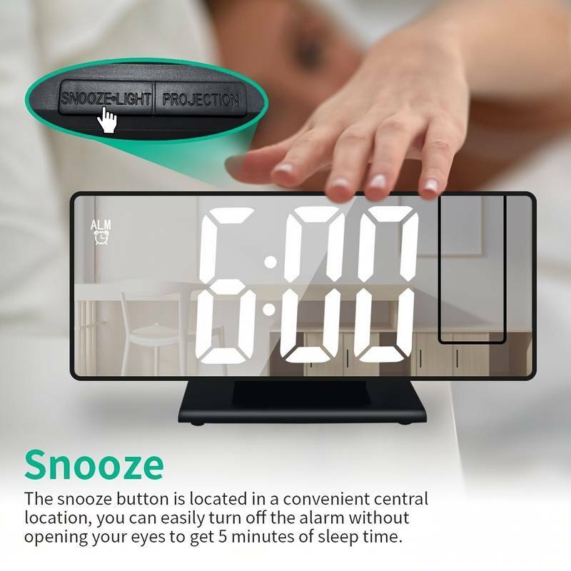 1 Réveil À Projection Rotative, Horloge Numérique Miroir Avec Température De Temps, Réglage De La Luminosité À 3 Niveaux,  , Horloge De Table Snooze 12/24 H, Horloge LED Avec Projecteur USB, Pour Chambre À Coucher, Salon, Décoration Dintérieur (sans Batterie) détails 3