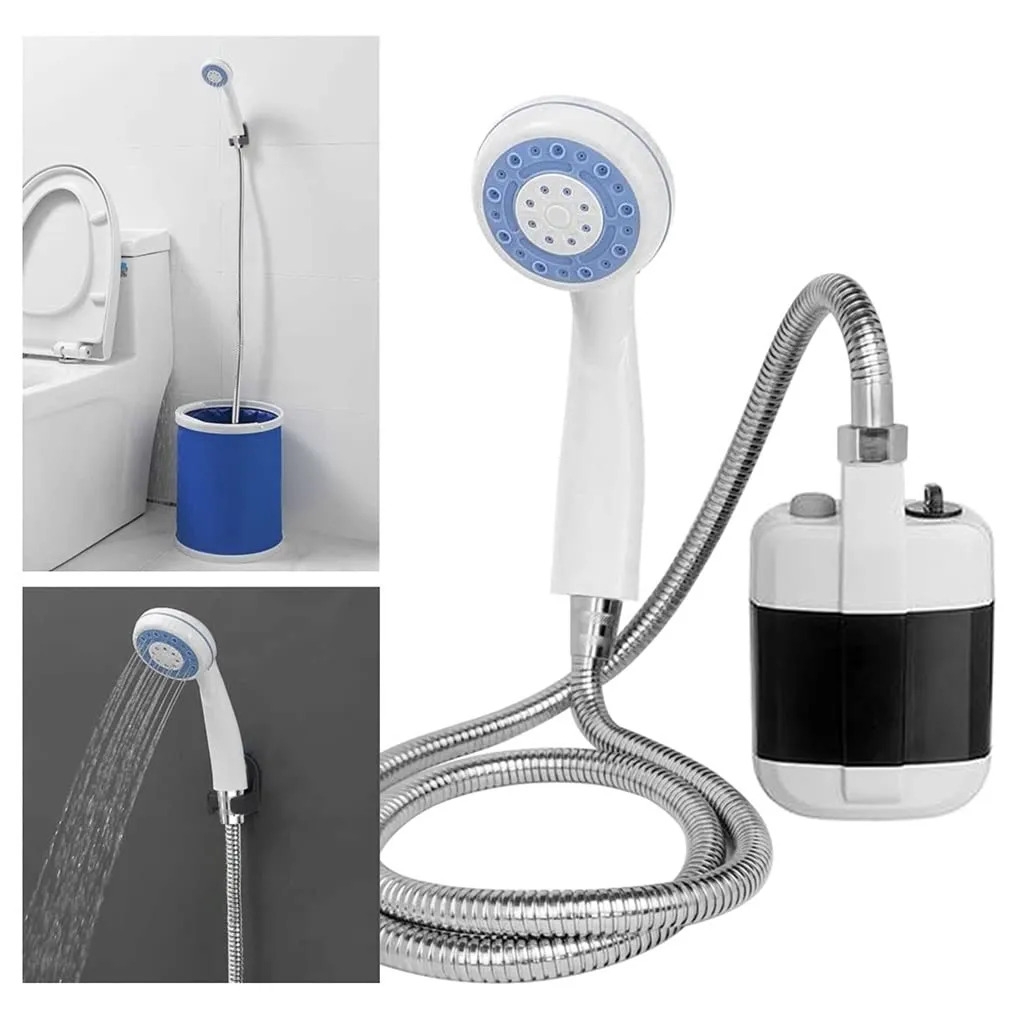 Douche de camping rechargeable par USB Pommeau de douche portable pour l'extérieur Pompe de bain 3.7V 4,9 pieds pour la plage, la plage, les voyages et la randonnée