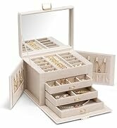 Vlando Jewelry Box 4-Tier,Jewelry Boxes & Organizers with Handle,3 Drawers Travel Jewelry Case wi...