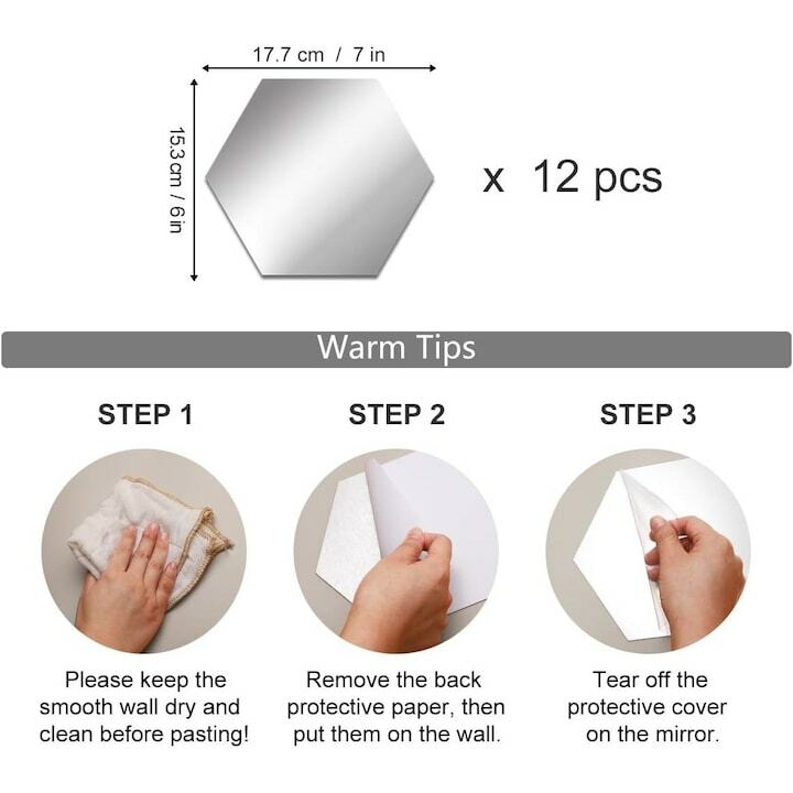 Set 12 oglinzi decorative, QttvbTna, Acrilic, Argintiu, 177x153x90mm