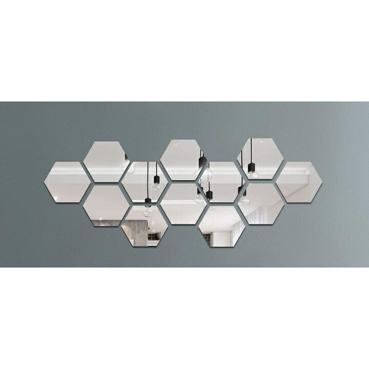 Set 12 oglinzi decorative, QttvbTna, Acrilic, Argintiu, 177x153x90mm